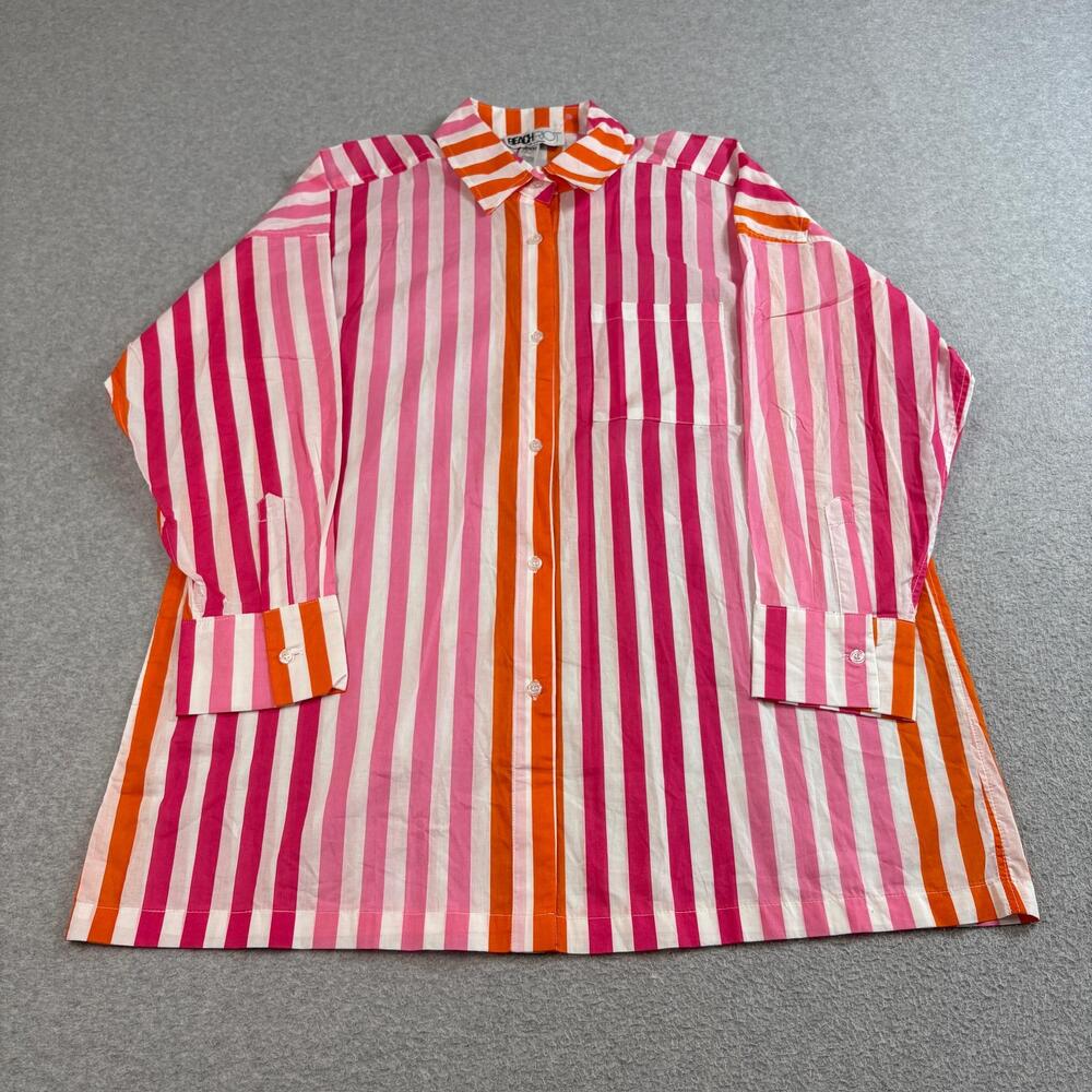 Beach Riot Shirt Womens XLPink Orange Striped Button Up Cotton Swim Coverup